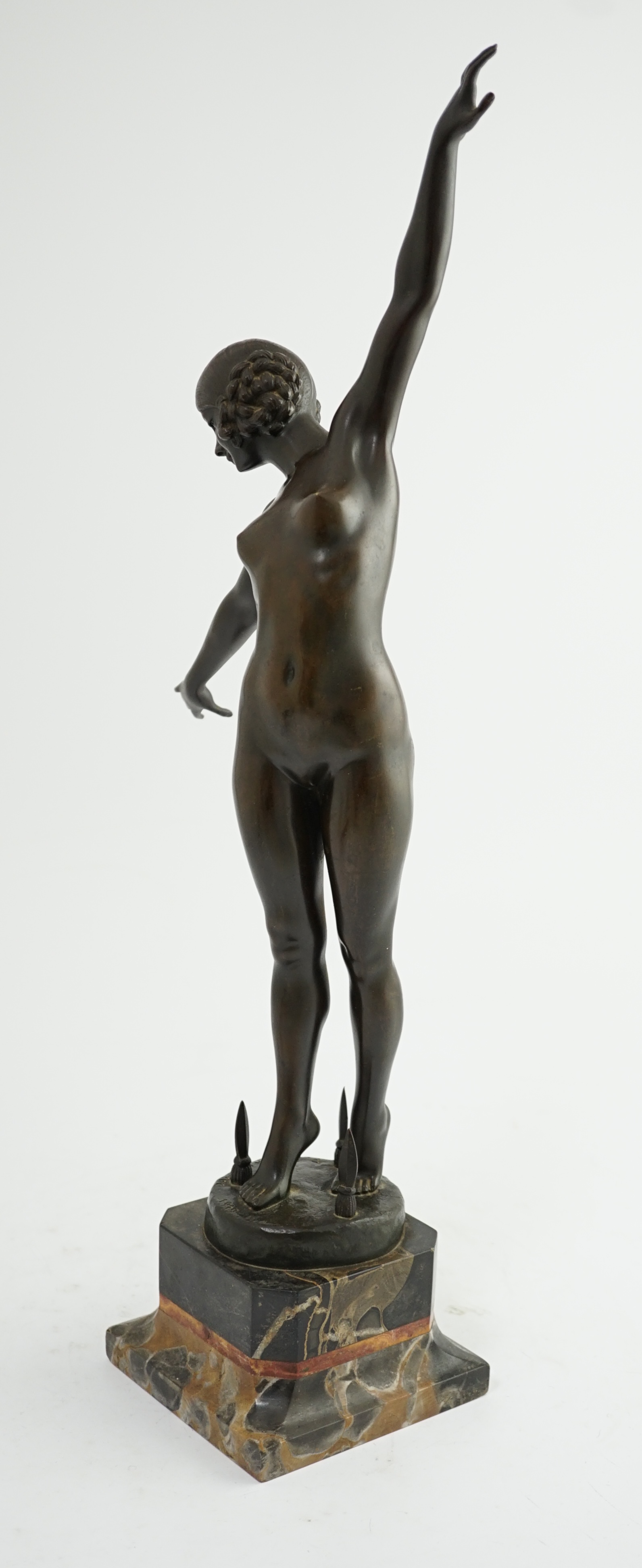 Fernand Quillon-Carrère. An Art Deco bronze figure 'Danseuse aux lances'